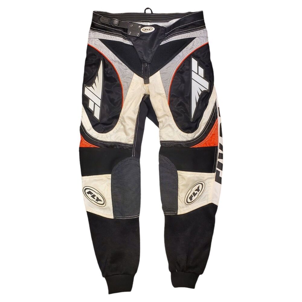 FLY RACING Pants Mens 32 Black White Motocross BIG LOGO Spell Out Motorcycle